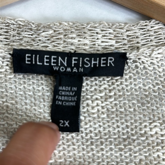 EILEEN FISHER Woman 2X Open Front Cardigan Organic Linen Blend Beige Drape Fit - Picture 5 of 9